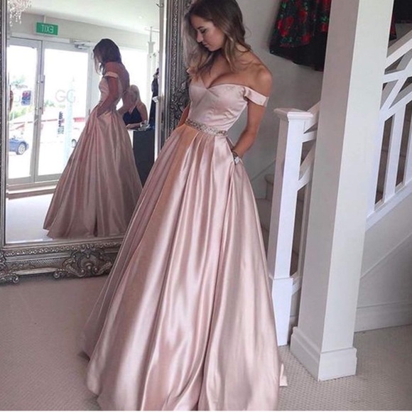 Dresses & Skirts - Off the shoulder Blush Pink Prom dress with Pocket